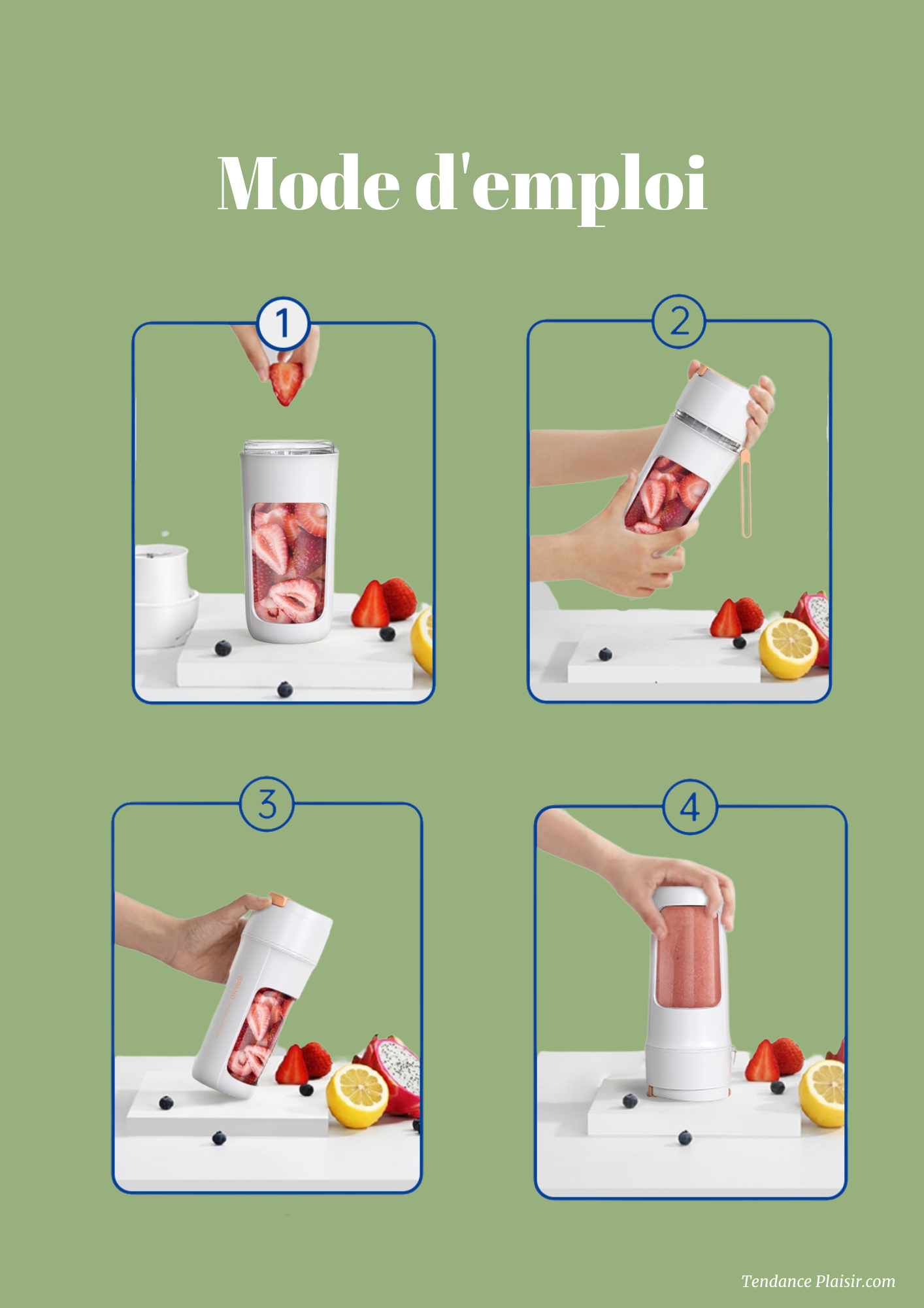 Mini Blender portatif - Smoothies - Jus de fruit -  Préparation Protéiné -