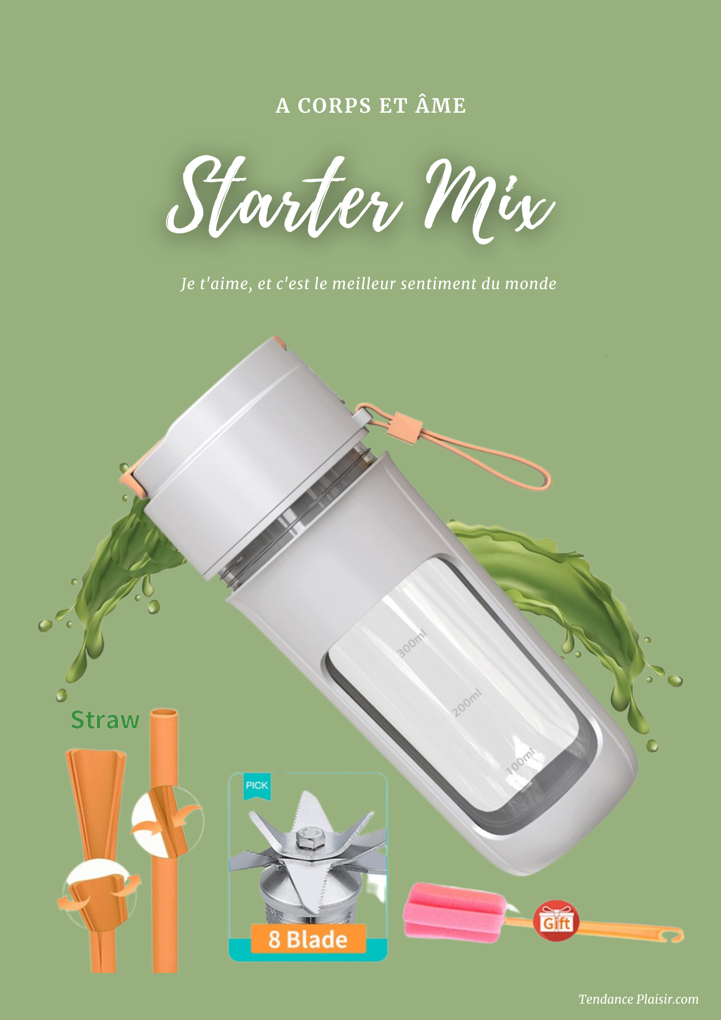 Mini Blender portatif - Smoothies - Jus de fruit -  Préparation Protéiné -