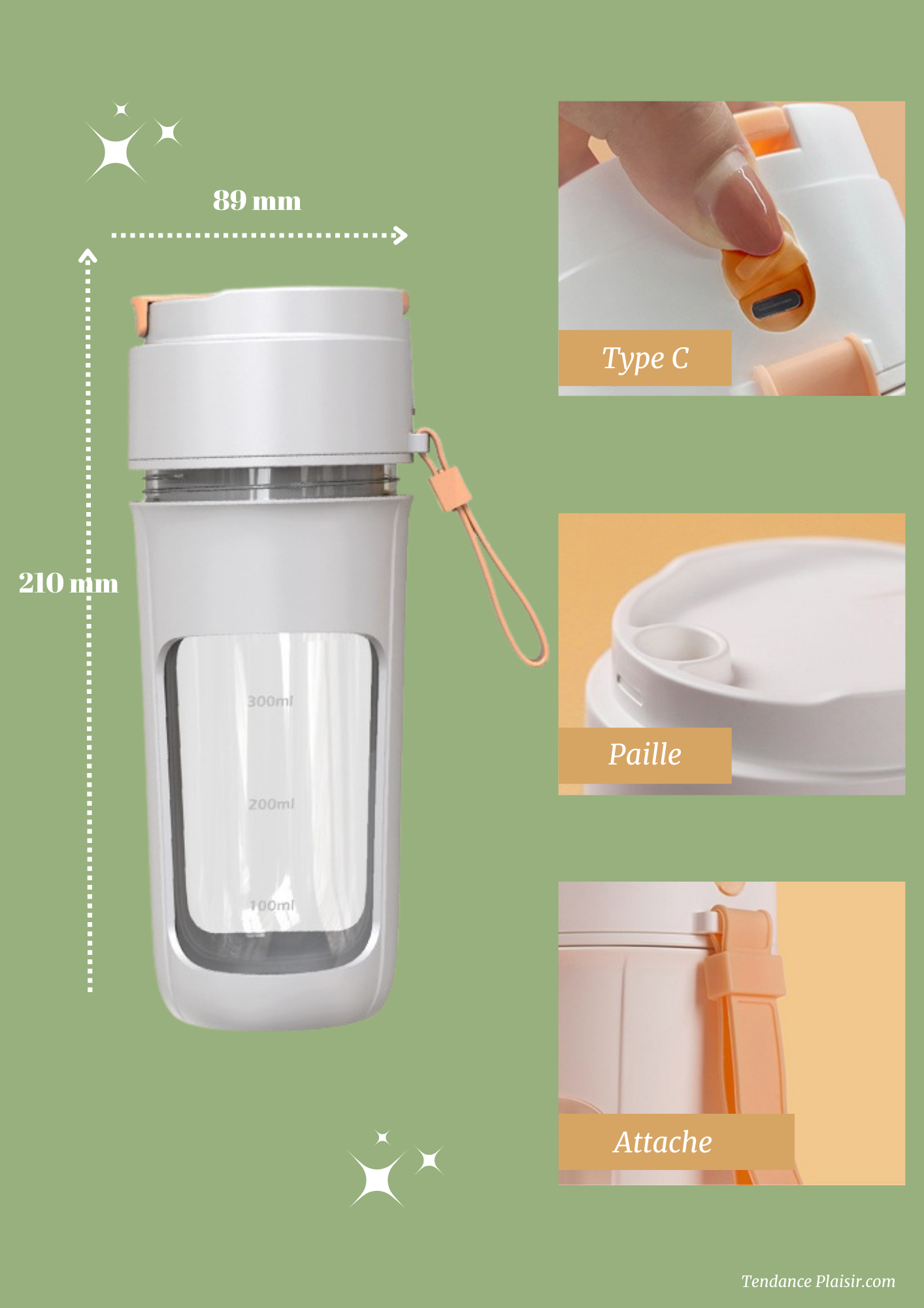 Mini Blender portatif - Smoothies - Jus de fruit -  Préparation Protéiné -